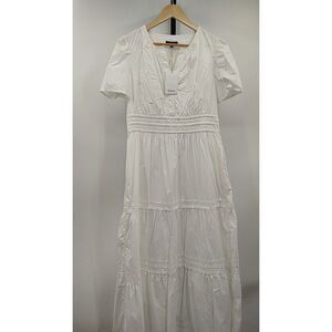 Quince White Tiered Short Sleeve Maxi Dress